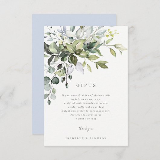 ダスティーブルーの花柄ギフトカード 招待状 (正面/裏面)
