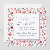 ダスティーブルーの花柄スクエア招待状 招待状 (正面/裏面)