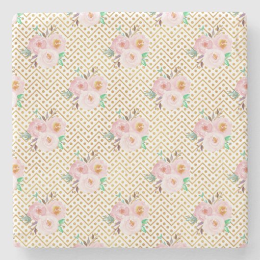 ダスティーブルーの花柄タイ ストーンコースター (正面)