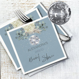 ダスティーブルーの花柄ディスコボール ブライダルシャワー スタンダードカクテルナプキン