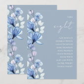 ダスティーブルーの花柄フォトテーブルナンバー席次表 招待状 (正面/裏面)