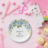 ダスティーブルーの花柄ペーパープレート ペーパープレート (パーティー)