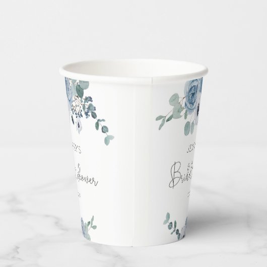 ダスティーブルーの花柄ユーカリのブライダルシャワー 紙コップ (右)