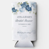 ダスティーブルーの花柄ユーカリ ブライダルシャワー スリム缶クーラー (正面)