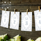 ダスティーブルーの花柄レースの結婚式テーブルナンバー 招待状