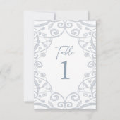 ダスティーブルーの花柄レースの結婚式テーブルナンバー 招待状 (正面)