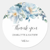 ダスティーブルーの花柄感謝ステッカー 丸型 ラウンドシール (正面)