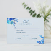 ダスティーブルーの花柄水彩ウェディング返信カード 出欠カード (スタンド正面)