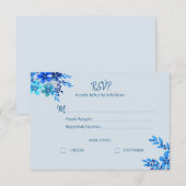 ダスティーブルーの花柄水彩ウェディング返信カード 出欠カード (正面/裏面)