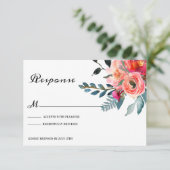 ダスティーブルーの花柄結婚式の返信カード 招待状 (スタンド正面)