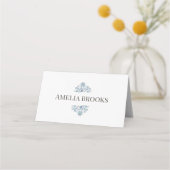 ダスティーブルーの花柄結婚式名札 プレイスカード (正面)