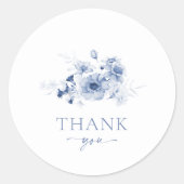ダスティーブルーの花柄「ありがとう」ステッカー ラウンドシール (正面)