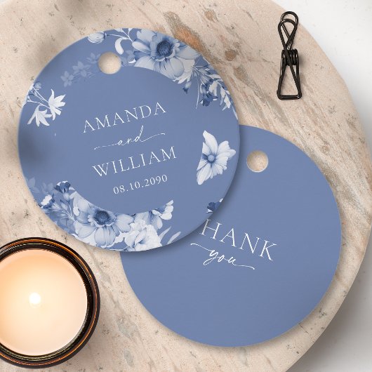 ダスティーブルーの花柄「ありがとう」 フェイバータグ