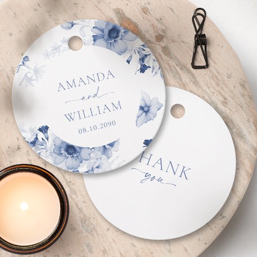 ダスティーブルーの花柄「ありがとう」 フェイバータグ