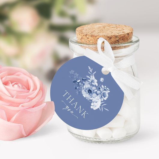 ダスティーブルーの花柄「ありがとう」 フェイバータグ