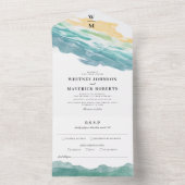 ダスティーブルーの花柄 ウェディングオールインワン招待状 全て オールインワン招待状 (内側)