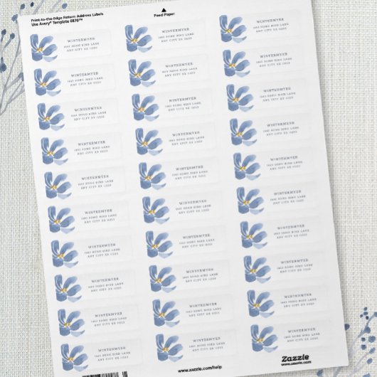 ダスティーブルーの花柄 ウェディング 返信住所 ラベル