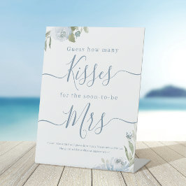 ダスティーブルーの花柄 キスの数を当てて!ゲームサイン 台座サイン