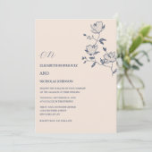 ダスティーブルーの花柄 クラシカル ユニーク ウェディング 招待状 (スタンド正面)