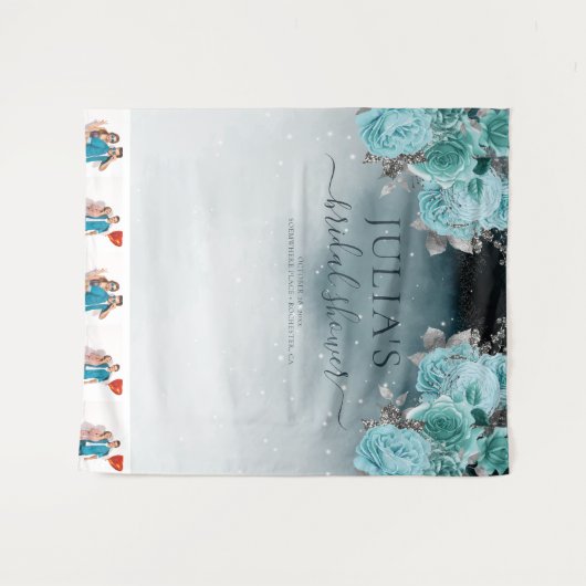 ダスティーブルーの花柄 ブライダルシャワーの写真 タペストリー (正面(横))