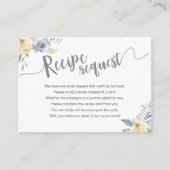 ダスティーブルーの花柄 ブライダルシャワーレシピのリクエスト エンクロージャーカード (正面)
