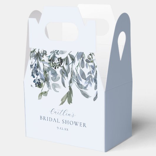 ダスティーブルーの花柄 ブライダルシャワー フェイバーボックス (オープン)