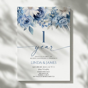 ダスティーブルーの花柄 結婚1周年 招待状