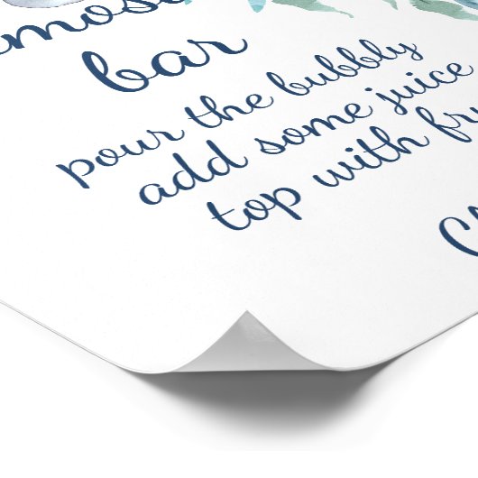 ダスティーブルーの花模様のミモザバー ポスター (角)