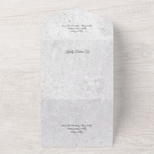 ダスティーブルーの花模様のQRコード オールインワン招待状 (外側)