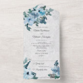 ダスティーブルーの花模様のQRコード オールインワン招待状 (内側)