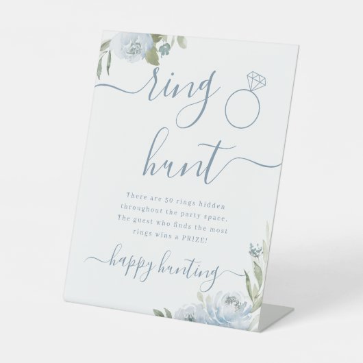 ダスティーブルーの花環ハント ブライダルシャワーゲーム 台座サイン (正面)