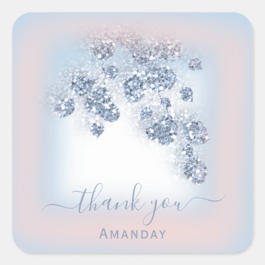 ダスティーブルーの花飾りローズ ブライダル スイート16 スクエアシール (正面)