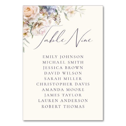 ダスティーブルーの花飾り付きテーブル9名札 テーブルナンバー (正面)