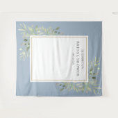 ダスティーブルーの葉のブライダルシャワー写真用背景 タペストリー (正面(横))