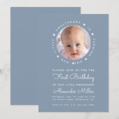 ダスティーブルーの誕生日ボーイの写真　リトルスイートハート 招待状 (正面/裏面)