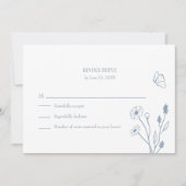 ダスティーブルーの野の花と蝶の出欠確認カード 招待状 (正面)