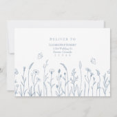 ダスティーブルーの野の花と蝶の出欠確認カード 招待状 (裏面)