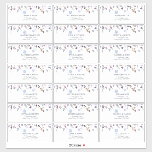 ダスティーブルーの野生の花のブライダルシャワーのゲスト住所ラベル シール (シート)
