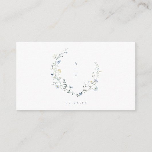 ダスティーブルーの野生の花のラスティックボーホー結婚式のレジストリー エンクロージャーカード (裏面)