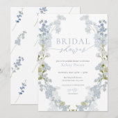 ダスティーブルーの野生の花のリース ブライダルシャワーの招待状 招待状 (正面/裏面)