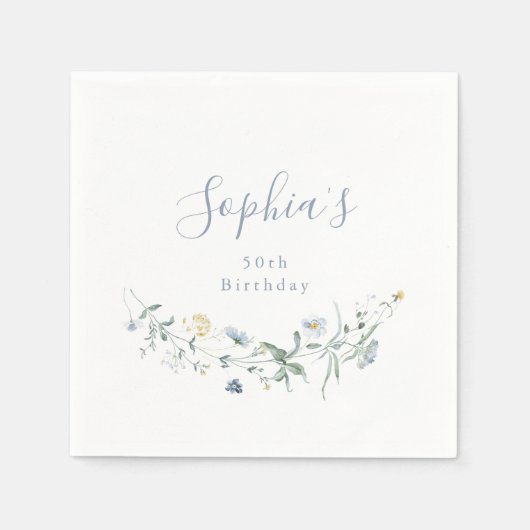 ダスティーブルーの野生の花のルスティックボーホーどんな年齢の誕生日 スタンダードカクテルナプキン (正面)