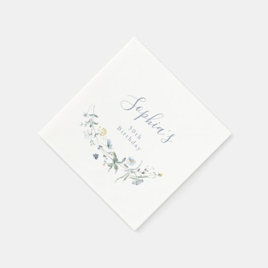 ダスティーブルーの野生の花のルスティックボーホーどんな年齢の誕生日 スタンダードカクテルナプキン (角)