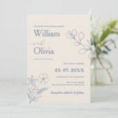 ダスティーブルーの野生の花の写真のウェディング 招待状 (スタンド正面)