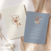 ダスティーブルーの野生の花の水彩画ウェディング 招待状