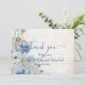 ダスティーブルーの野生の花の結婚式のお礼 サンキューカード (スタンド正面)