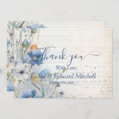 ダスティーブルーの野生の花の結婚式のお礼 サンキューカード (正面/裏面)