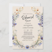 ダスティーブルーの野生の花の結婚式のリハーサルディナー 招待状 (正面)