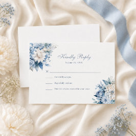 ダスティーブルーの野生の花の結婚式の出欠確認カード(白い裏面) 出欠カード