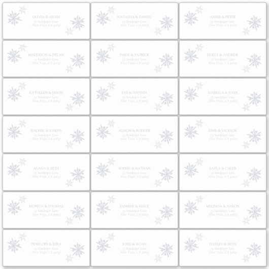 ダスティーブルーの雪の花が舞うモダンな冬のゲストへの住所 シール (正面)