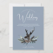 ダスティーブルーの鹿の頭の冬のクリスマスウェディング 招待状 (正面)
